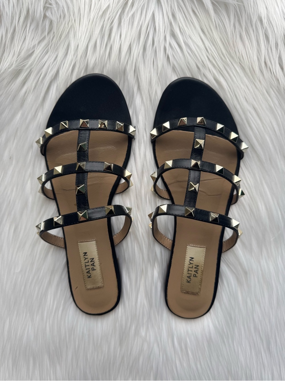 Kaitlyn Pan Black Rockstud Sandals